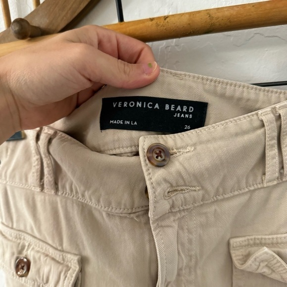Veronica Beard Blake Straight Raw Hem Cotton Utility Pants Tan 26 - Picture 9 of 12